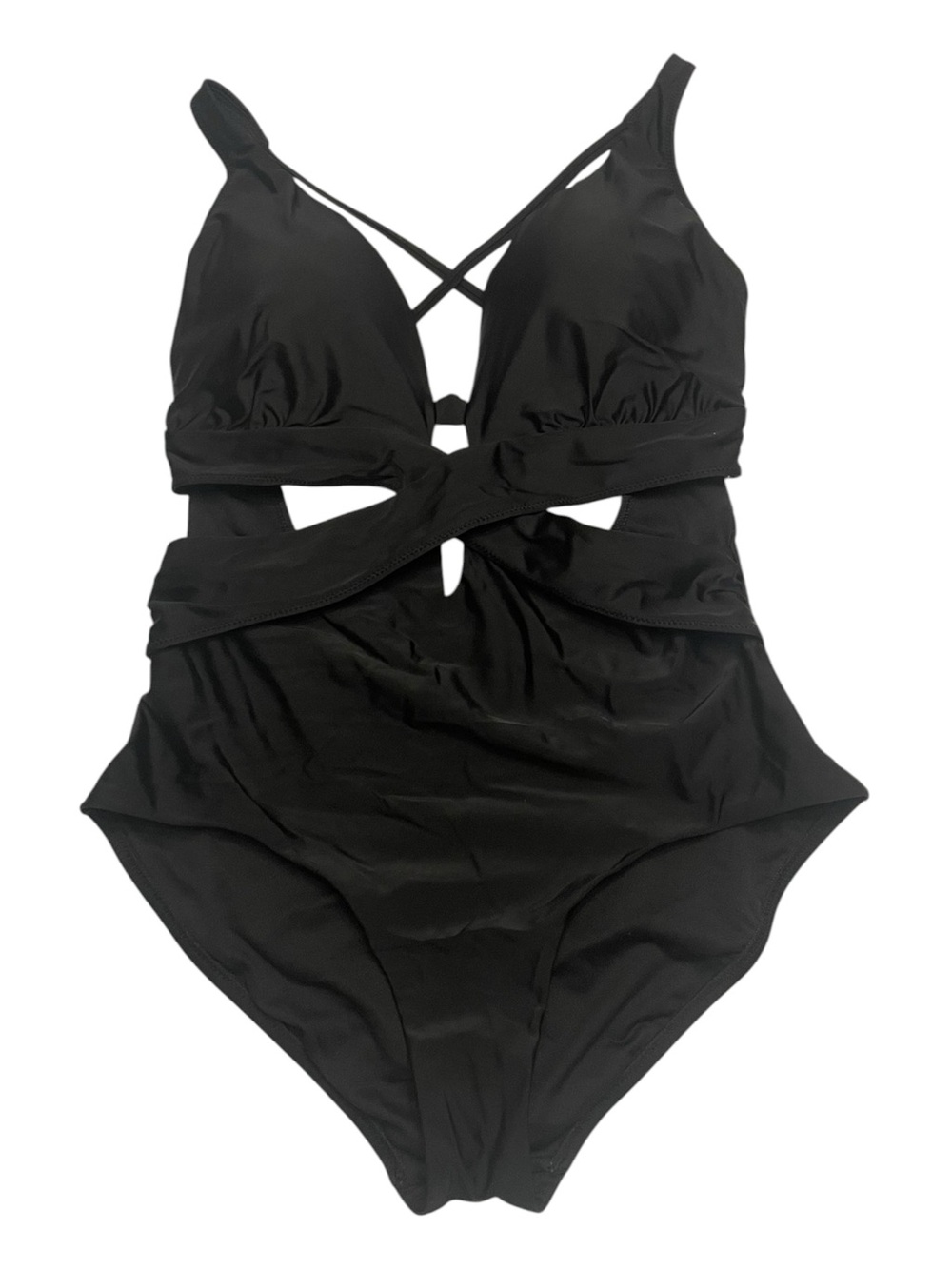 Bar III Black One-Piece Cutout Swimsuit With Cross Front & Back